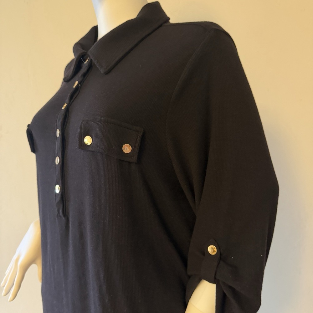 Carmen Marc Valvo Women's Knit‎ Button Blouse Black Collared Plus Size 2X - Picture 5 of 15